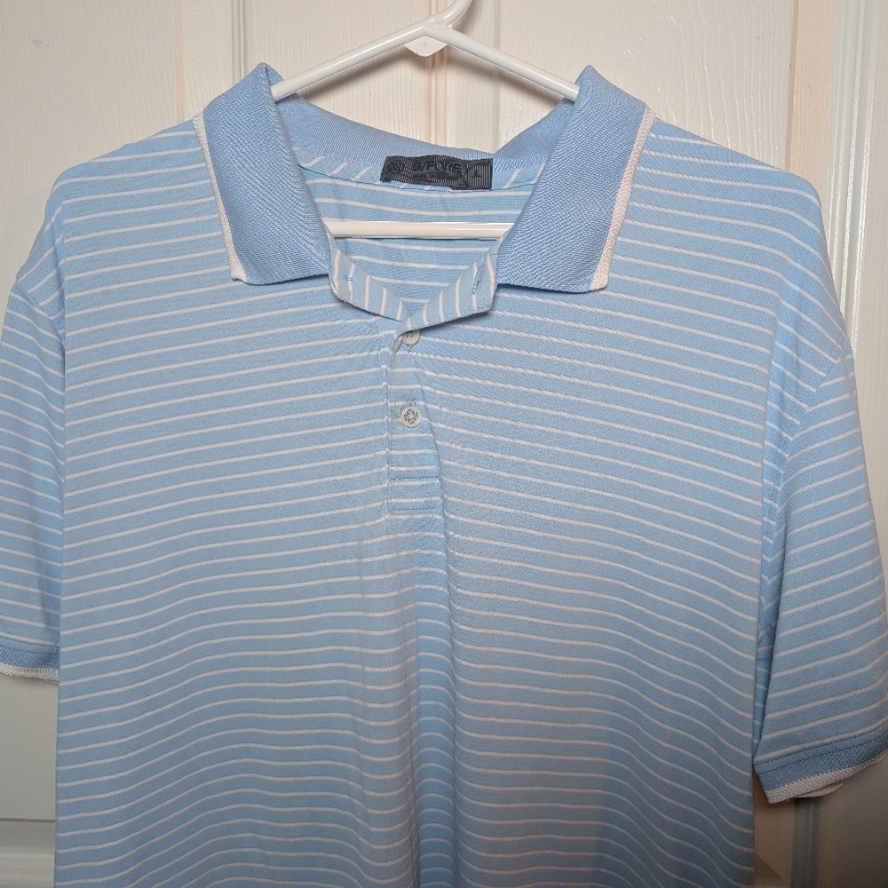 G/Fore Men's Light Blue/Aqua White Stripe Golf Polo L, Lightweight, Breathable